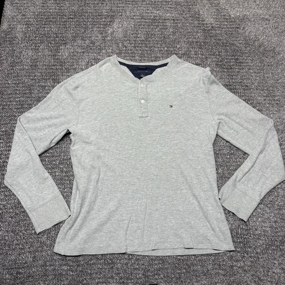 TOMMY HILFIGER Men Casual Henley Jumper Sweater Size XL Gray